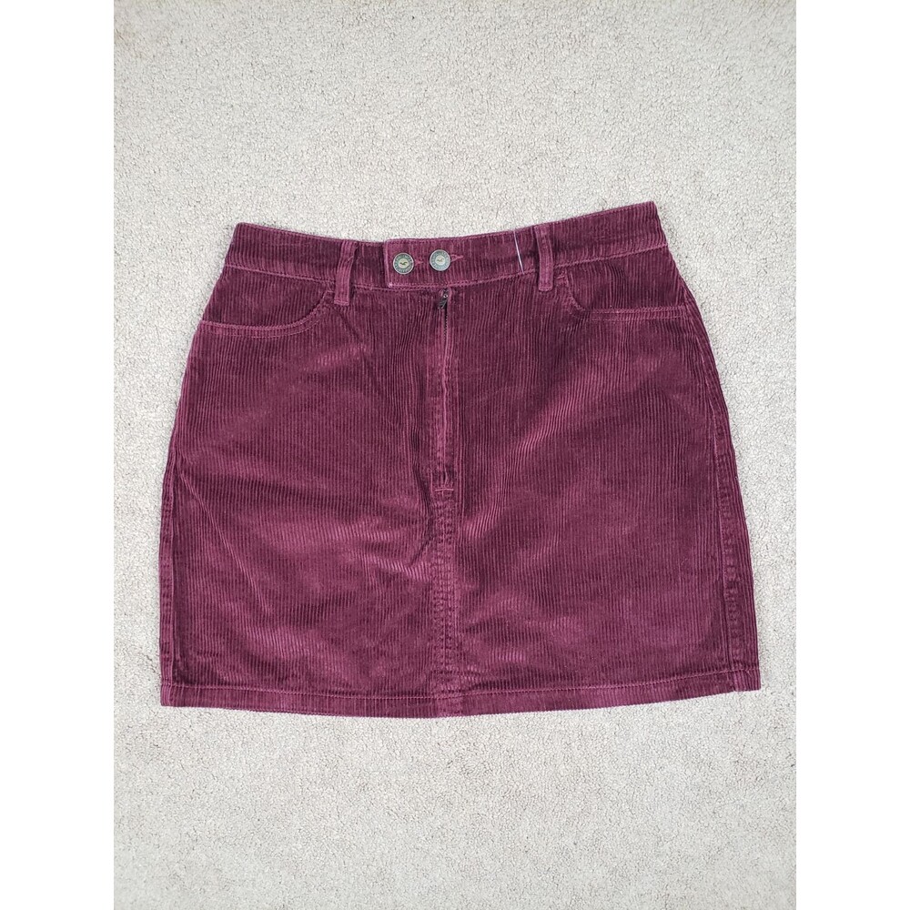 Hollister Women's Corduroy Skirt Ultra High Rise Cotton Burgundy Size 7 Juniors
